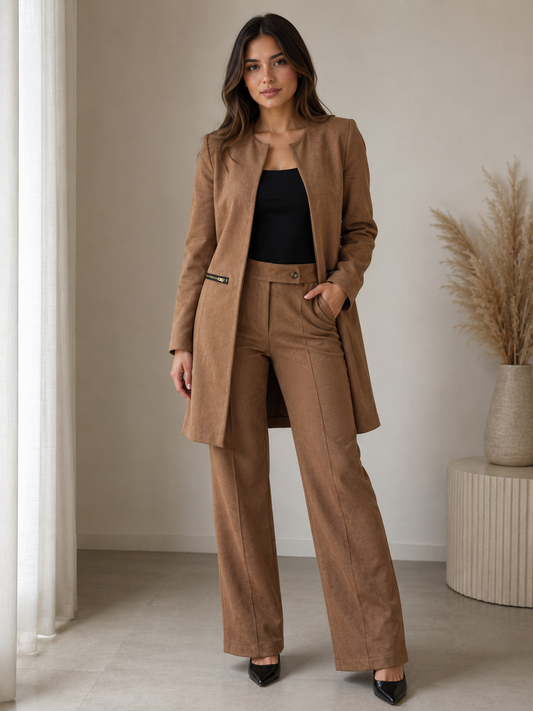 Conjunto tapado abrigo gamuza + pantalón recto gamuza ✨