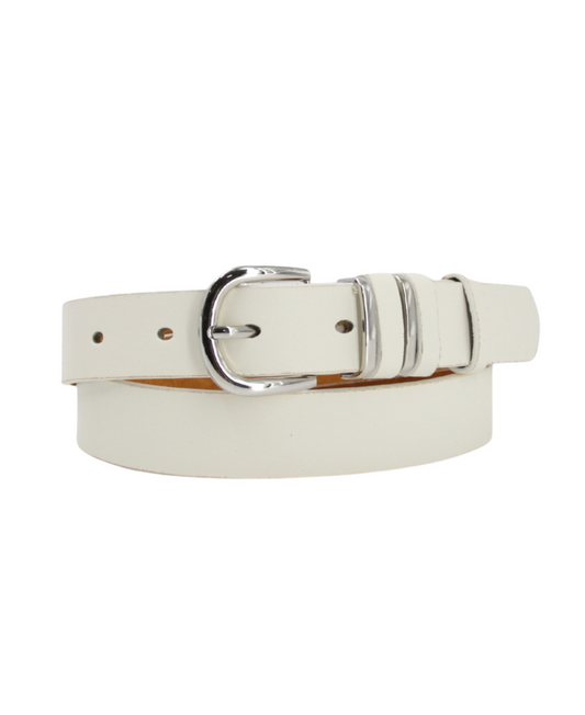 Cinturón blanco mujer hebilla plateada