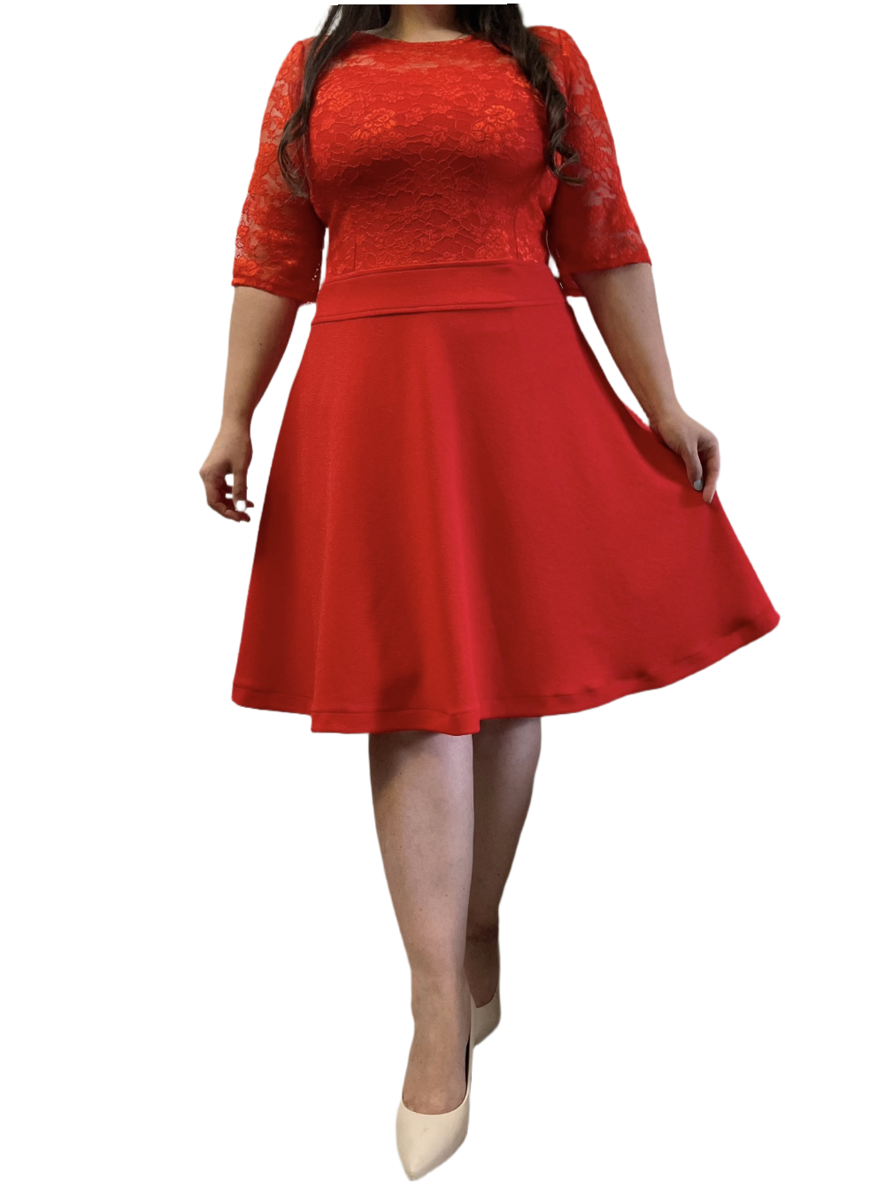 Conjunto Vestido Camell + tapado Adalet rojo