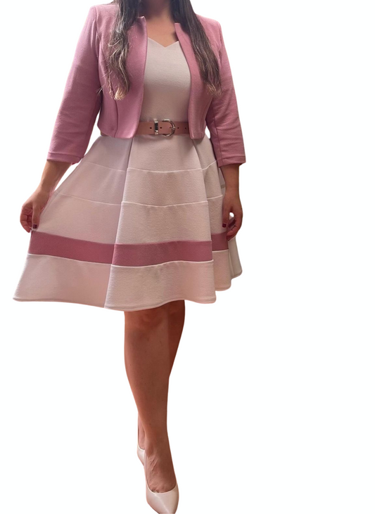 Conjunto Vestido Marinero Dois Palo rosa + tapadito y cinturón