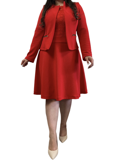 Conjunto Vestido Camell + tapado Adalet rojo