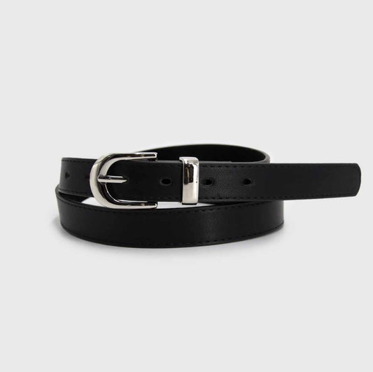 Cinturón negro mujer hebilla plateada