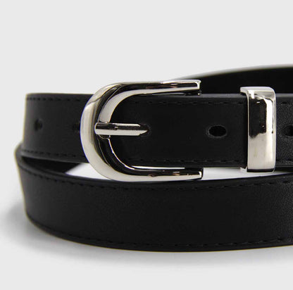 Cinturón negro mujer hebilla plateada