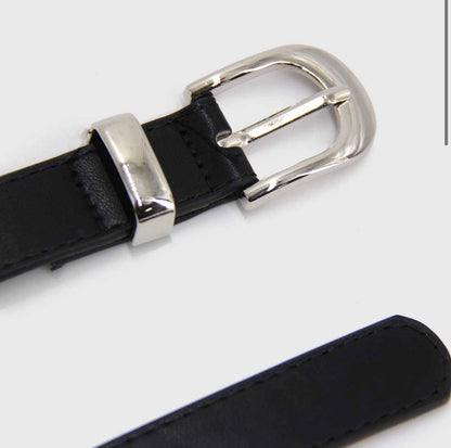 Cinturón negro mujer hebilla plateada